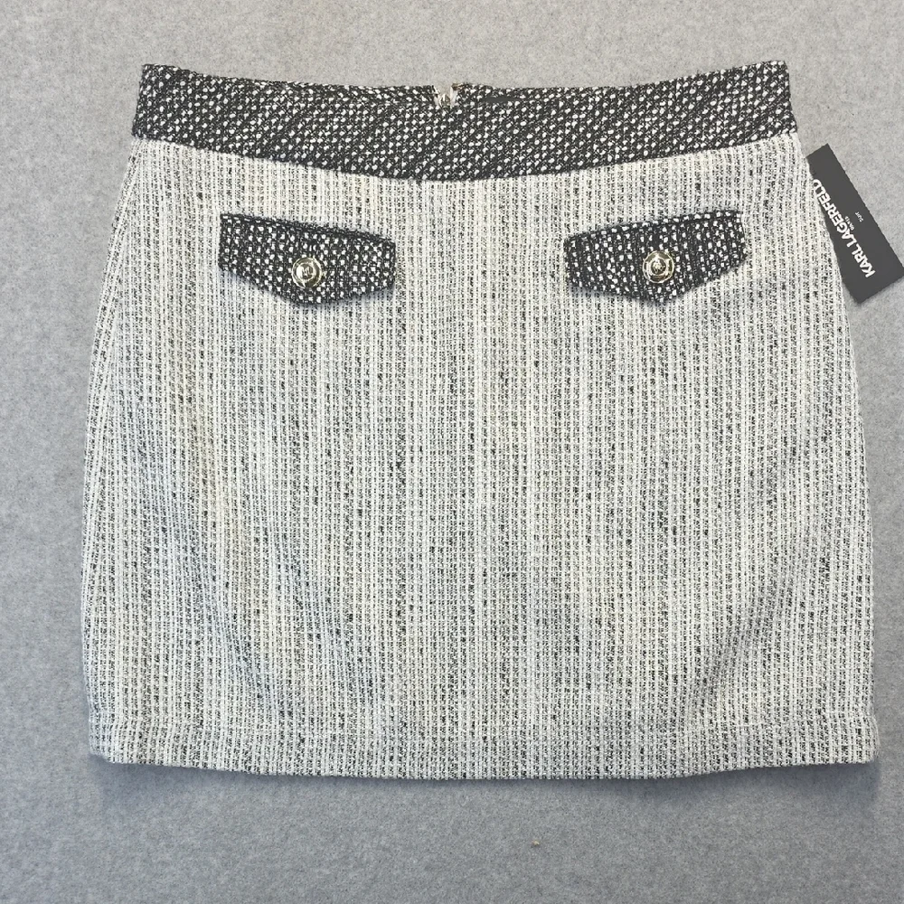 Karl Lagerfeld Paris Tweed Mini Skirt Black White Size 14 NWT